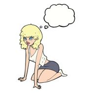 cartoon woman pulling sexy pose with thought bubble