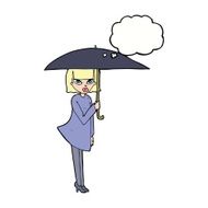 cartoon woman with umbrella thought bubble N9