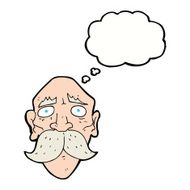 cartoon sad old man with thought bubble N17