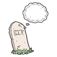 cartoon spooky grave with thought bubble N12