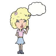 cartoon woman waving with thought bubble N276