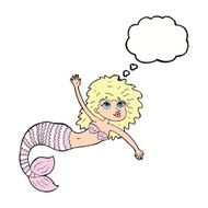 cartoon pretty mermaid waving with thought bubble N7