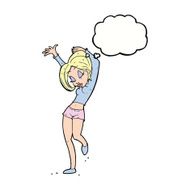 cartoon pretty woman dancing with thought bubble N17