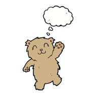 cartoon waving teddy bear with thought bubble N5