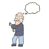 cartoon angry old man with thought bubble N114