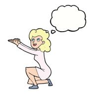 cartoon woman presentation gesture with thought bubble N9