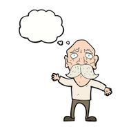 cartoon worried old man with thought bubble N16