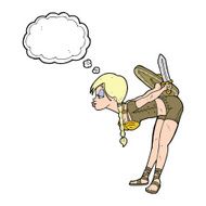 cartoon viking girl bowing with thought bubble N6