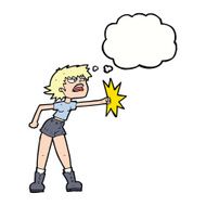 cartoon woman punching with thought bubble N9