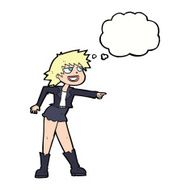cartoon woman pointing with thought bubble N173