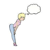 cartoon woman looking at something with thought bubble N8