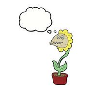 cartoon monster flower with thought bubble N9