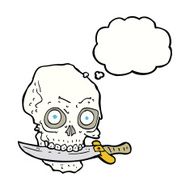 cartoon pirate skull with knife in teeth thought bubble N9