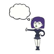 cartoon vampire girl giving thumbs up with thought bubble N8