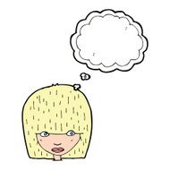 cartoon female face staring with thought bubble N2