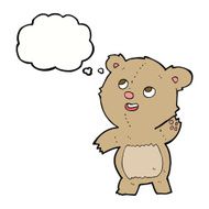 cartoon cute waving teddy bear with thought bubble