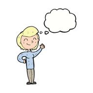 cartoon friendly waving woman with thought bubble N9