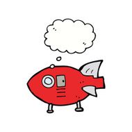cartoon space rocket with thought bubble N20