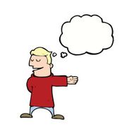 cartoon man gesturing direction with thought bubble N9