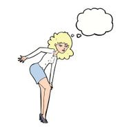 cartoon annoyed woman rubbing knee with thought bubble N9