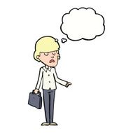 cartoon arrogant businessman pointing with thought bubble N8