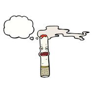 cartoon cigarette character with thought bubble