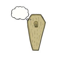spooky cartoon coffin with thought bubble N12