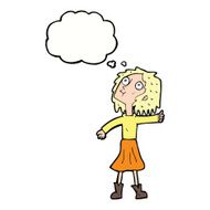 cartoon woman looking up to the sky with thought bubble N4