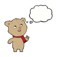 cartoon teddy bear wearing scarf with thought bubble N7