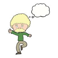 cartoon mustache man disco dancing with thought bubble N9