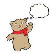 cartoon teddy bear wearing scarf with thought bubble N8
