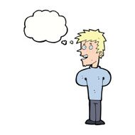 cartoon happy man with thought bubble N365
