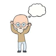 cartoon stressed bald man with thought bubble N9