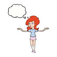 cartoon confused pretty girl with thought bubble N9