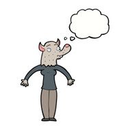 cartoon friendly werewolf woman with thought bubble N5
