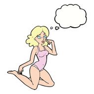 cartoon woman in lingerie with thought bubble N42