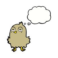 cartoon bored bird with thought bubble N9