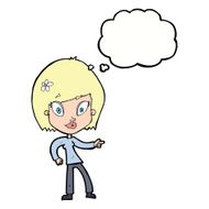cartoon pretty woman pointing with thought bubble N33