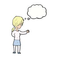 cartoon woman gesturing with thought bubble N25