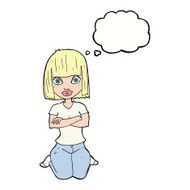 cartoon woman kneeling with thought bubble N5