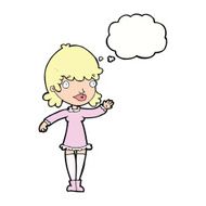 cartoon woman waving with thought bubble N277