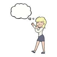 cartoon happy businesswoman with thought bubble N8