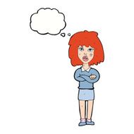 cartoon tough woman with folded arms thought bubble N9