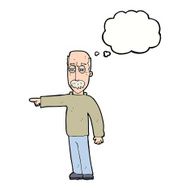 cartoon old man gesturing Get Out! with thought bubble N8