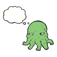 cartoon alien face with thought bubble N16