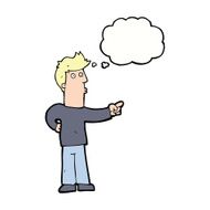 cartoon curious man pointing with thought bubble N8