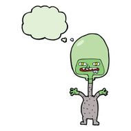 cartoon space alien with thought bubble N16