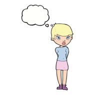 cartoon shy woman with thought bubble N38