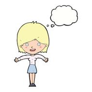 cartoon excited woman with thought bubble N108