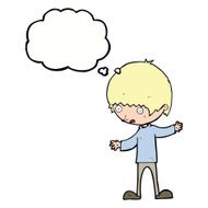 cartoon boy with outstretched arms thought bubble N8